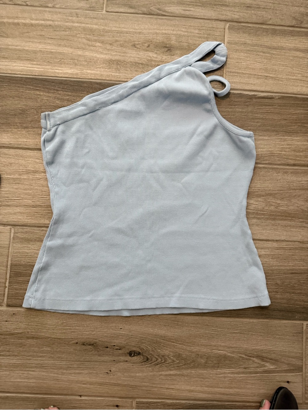 Maeve Light Blue One-Shoulder Ribbed Tank
